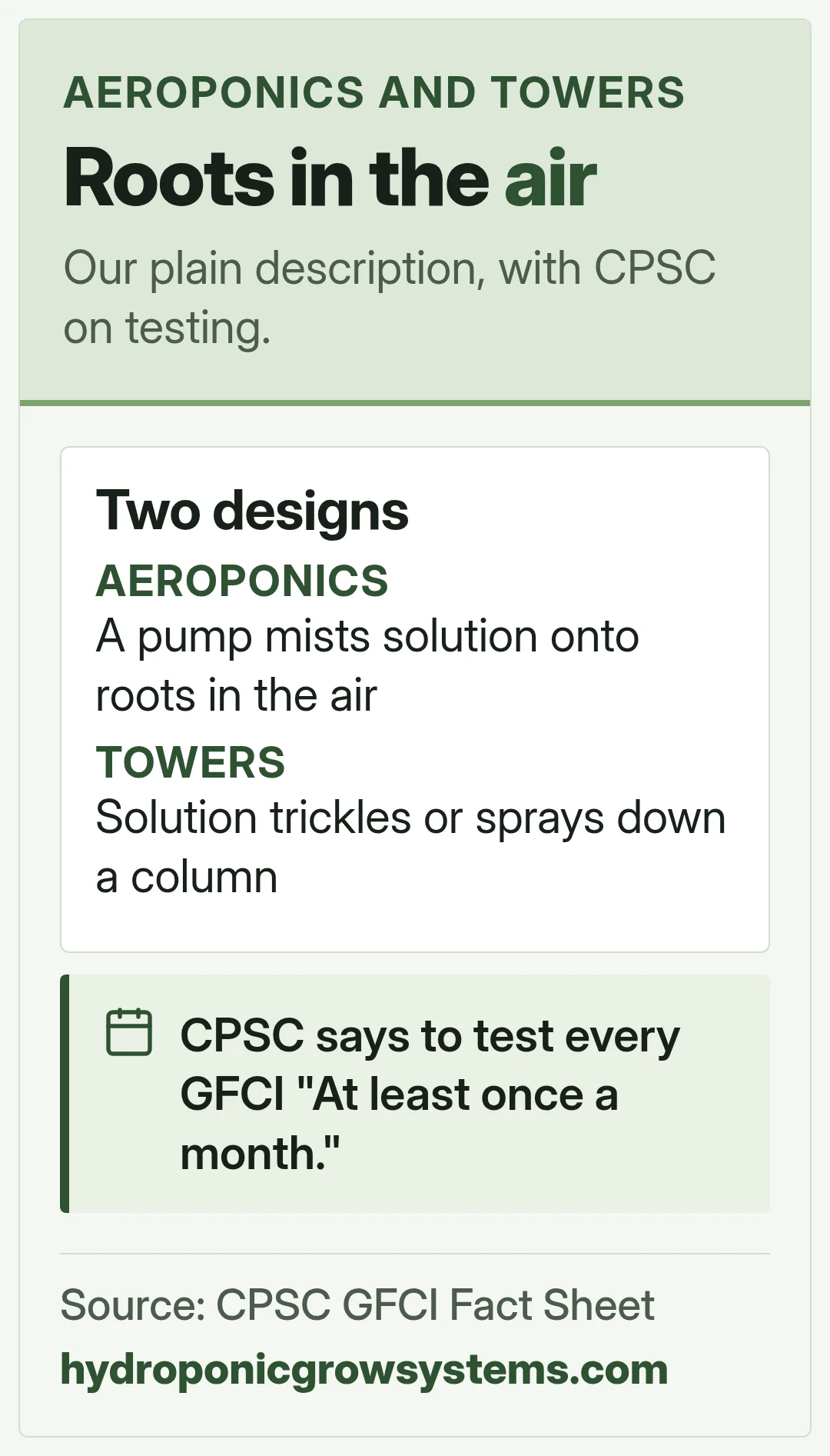 Roots in the air. Our plain description, with CPSC on testing.